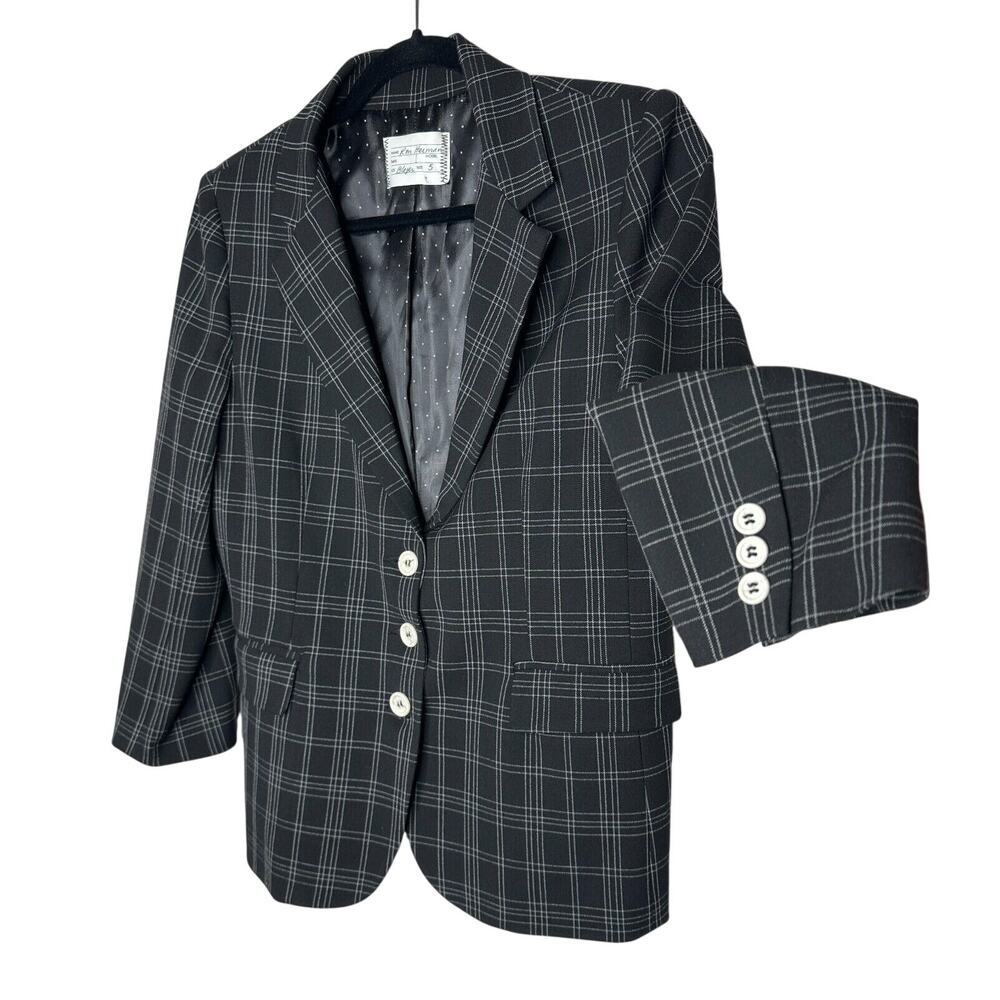 Ron Herman Black & White Stripe Plaid 3 Button Blazer Satin Dot Lining 5